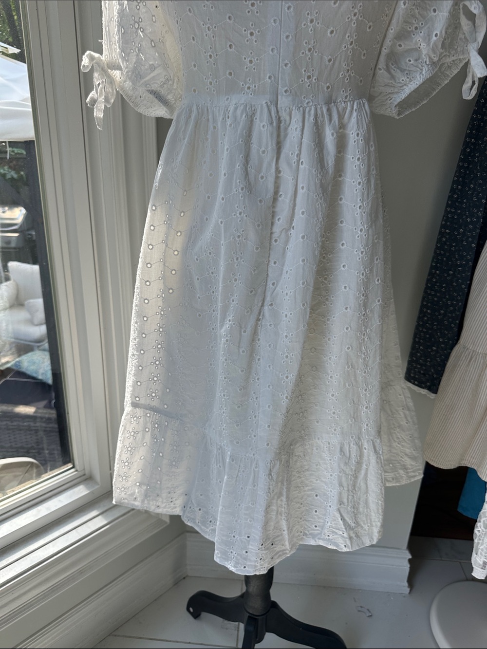VERTICHE White Eyelet Puff-Sleeve Square Neck Babydoll Dress Cotton Size Large - Picture 10 of 16
